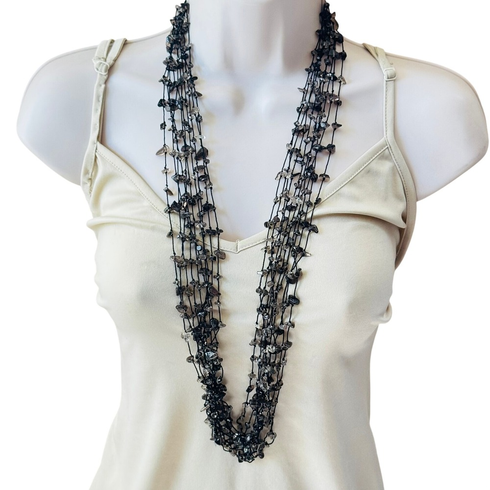 VTG Y2k 90s‎ Boho Smoky Quartz Necklace Natural beads Long Multi Indie 36" 107g
